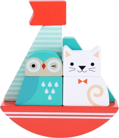 Houten stapelspeelgoed Uil en Kat