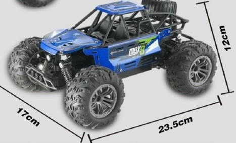 Auto RC buggy terrein blauw 22cm plastic 2,4GHz op batterijen + oplaadpakket in doos 32x16x18cm