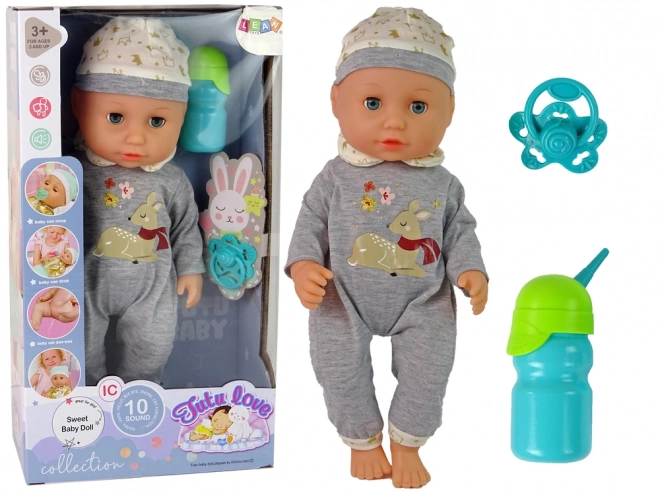 Baby Pop in Grijze Pyjama met Geluiden en Accessoires