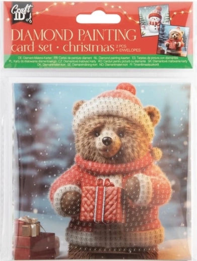 Diamant schilderen – kerstkaart Beer en Sneeuwman 13×13 cm (set van 2)