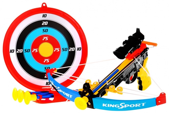 Boog voor kinderen (6+) Sportset 7 st. + Schijf + 4 pijlen + Koker + Richtvizier