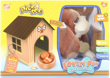 Pluchen hondje met hondenhok en accessoires