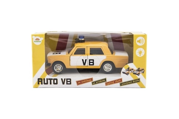 Politiewagen VB metaal/plastic 12cm met terugtrek aandrijving, op batterijen met licht en geluid in doos 15x7x7cm
