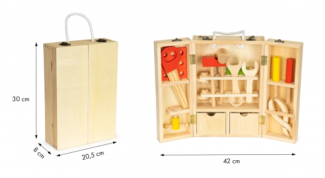 Houten gereedschap in werkplaatsbox, set XXL ECOTOYS