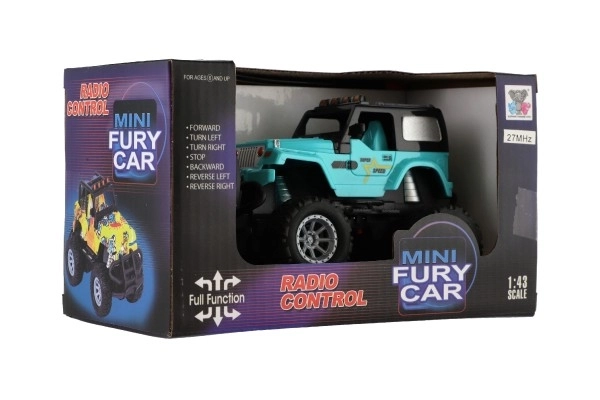 RC Auto terrein 14cm kunststof 27MHz op batterijen met licht in doos 20x11x10cm – Turkoois