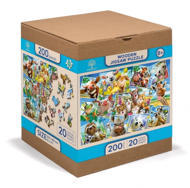Houten puzzel met figuren - ansichtkaart met dieren