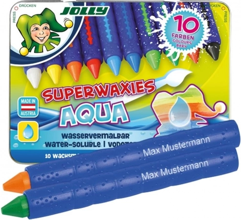 Onbreekbare waskrijtjes AQUA in metalen doos