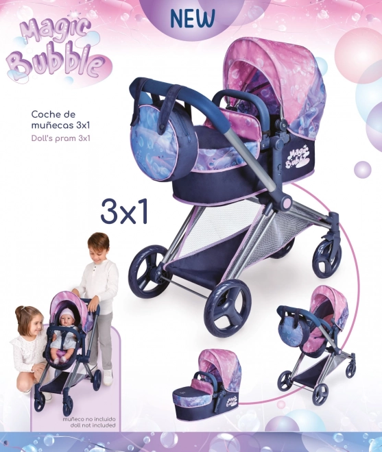 DeCuevas 81776 Opvouwbare poppenwagen 3 in 1 met tas Magic Bubble 2024 - 73 cm