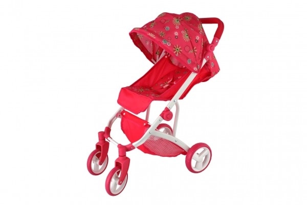 Sportieve poppenwagen met kap speelgoed stof 58x35x70cm in doos 33x48x16cm