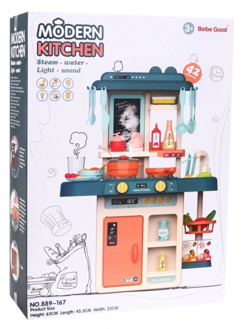 Kleurrijke keuken + interactieve stoombrander + kraan + accessoires - 42 delen