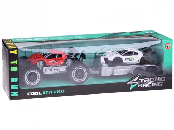 Terreinwagen met aanhanger en sportwagen