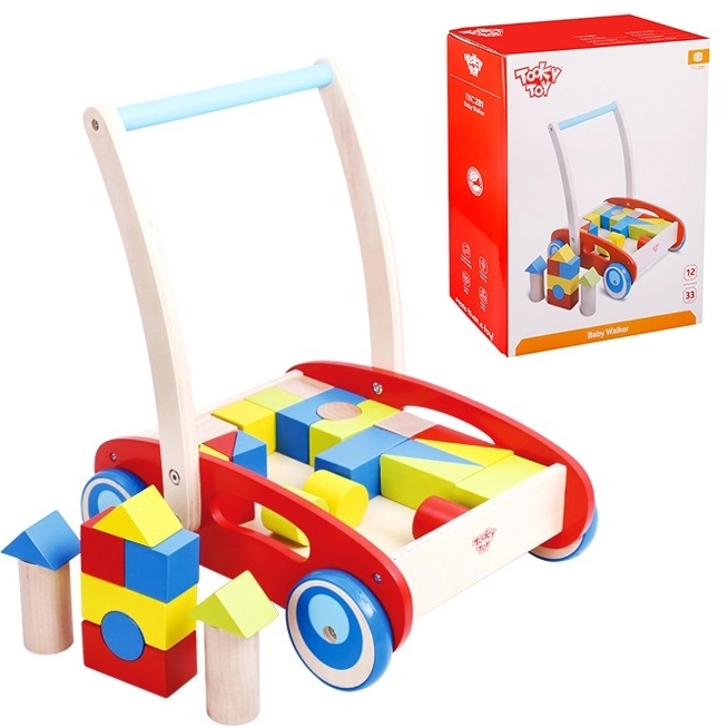 Houten loopwagen met blokken Tooky Toy