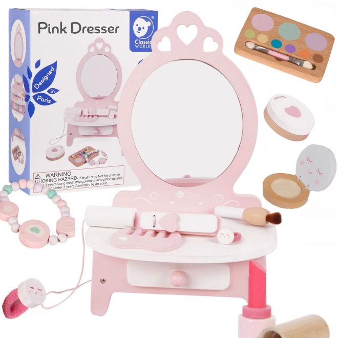 Houten kaptafel voor kinderen met spiegel en accessoires van Classic World