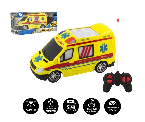 Auto RC ambulance plastic 20cm op afstandsbediening 27MHz op batterijen met licht in doos 28x13x11cm
