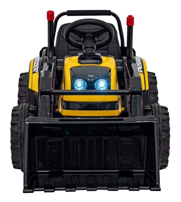 Elektrische kinderbulldozer met schop, 12 V, afstandsbediening, zachte start, FM-radio en LED – geel