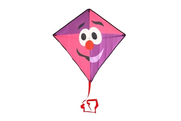 Vlieger vliegende clown nylon 78x86cm roze-paars in stoffen zak 11x90x2cm