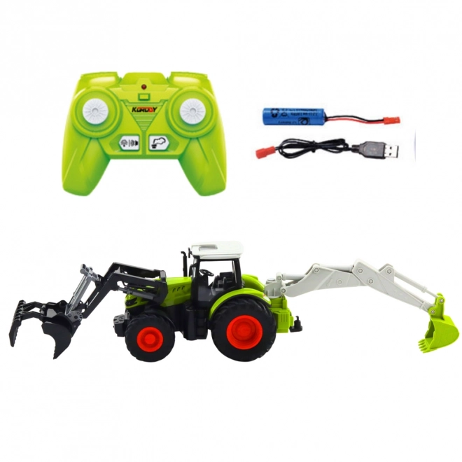 Leuke tractor met draaibare schep en graafmachine