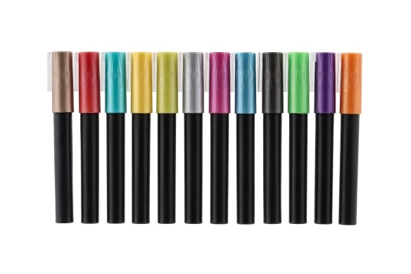 Fixy acryl metallic 12st ook voor keramiek, glas, stenen, punt 4mm in blisterverpakking 18,5x12cm