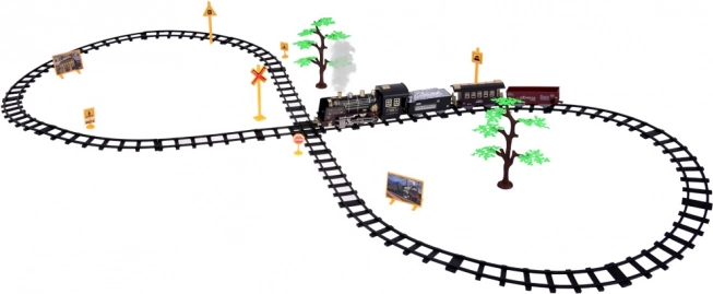 Grote retro trein met locomotief op afstandsbediening met licht en stoom