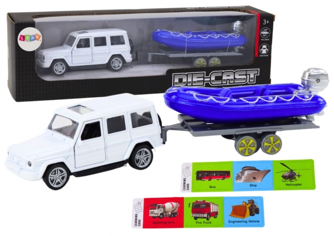 Terreinwagen met aanhanger en motorboot Metaal Wit Blauw