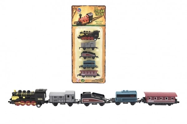Trein met wagons 5 stuks, metaal/kunststof, 8 cm, met terugtrekmechanisme