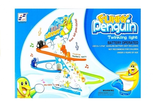 Pinguïns op roltrappen met licht en melodieën
