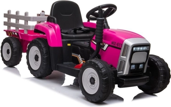 Kindertractor met accu en aanhanger roze