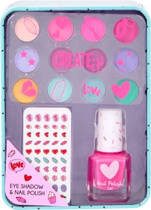 Kinder set met oogschaduws en nagellakken in een blik