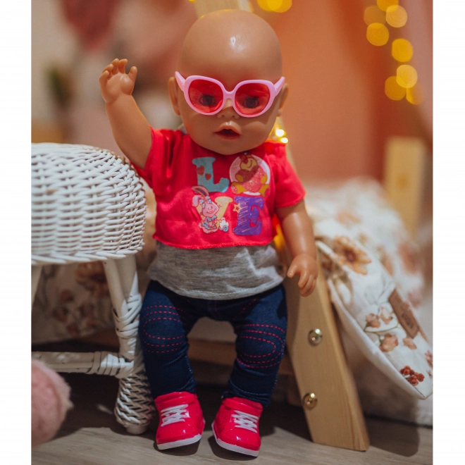 Stijlvolle kleding voor pop LOVE met bril en schoentjes 43-46 cm