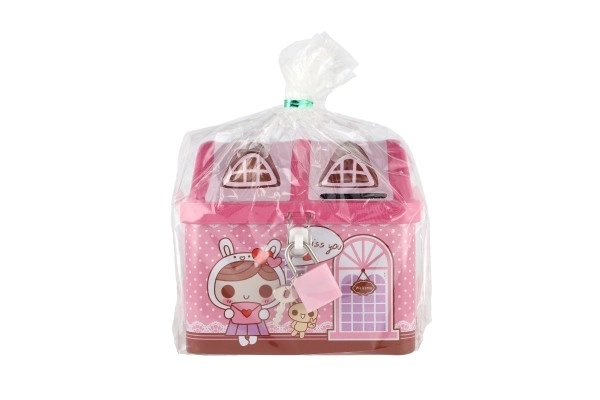 Blikken spaarpot huis met slot 12x11cm