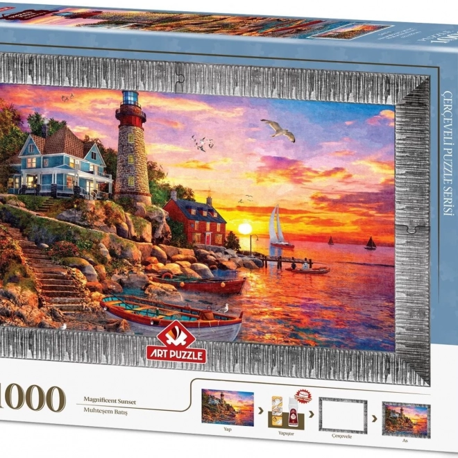 ART PUZZLE Puzzel met lijst en lijm Prachtige zonsondergang 1000 stukjes