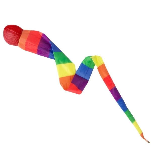 Bal met regenboogkleurige stoffen staart 100 cm op kaart