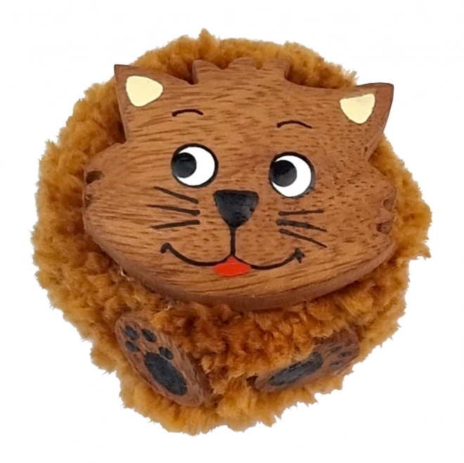 Grote houten magneet met pompom Kat