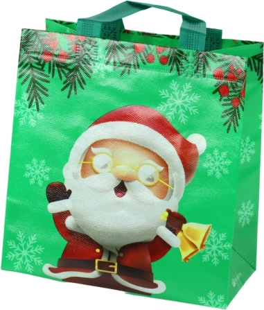 Cadeautas met afbeelding van de Kerstman, groen, 23 × 21,5 × 11 cm