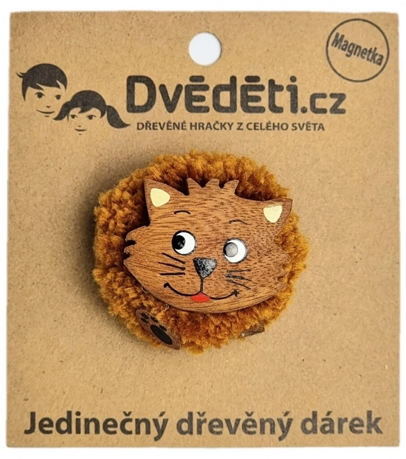 Grote houten magneet met pompom Kat