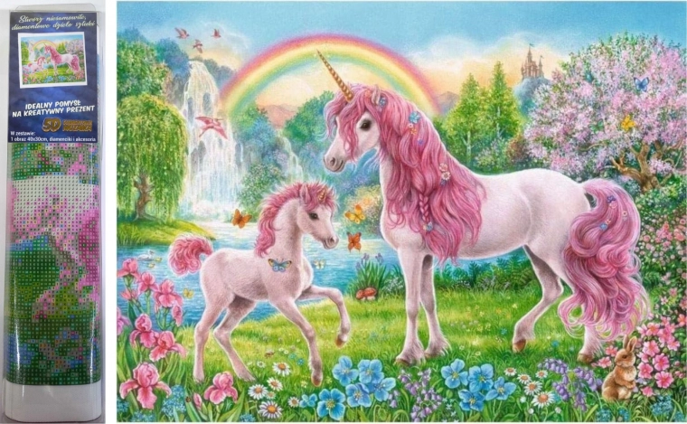 diamantschilderen eenhoorns in een sprookjestuin 30 × 40 cm