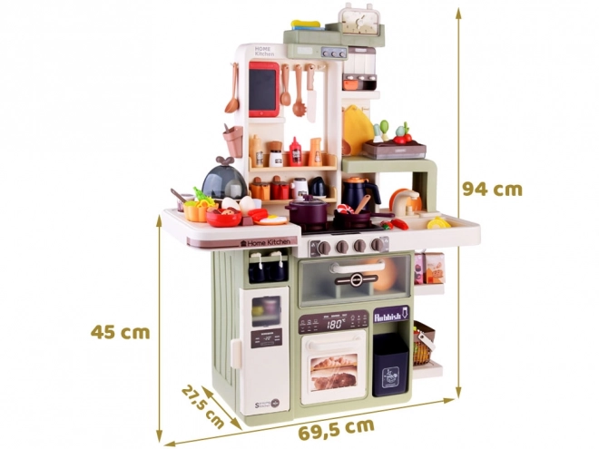 Realistische grote keuken met stoom, geluid en licht