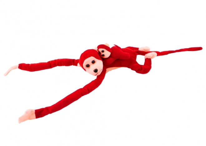 Pluchen aapje met jong rood 90 cm