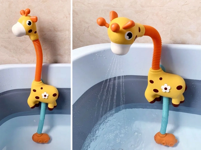 Vrolijke badspeelgoed giraf met waterdouche-effect