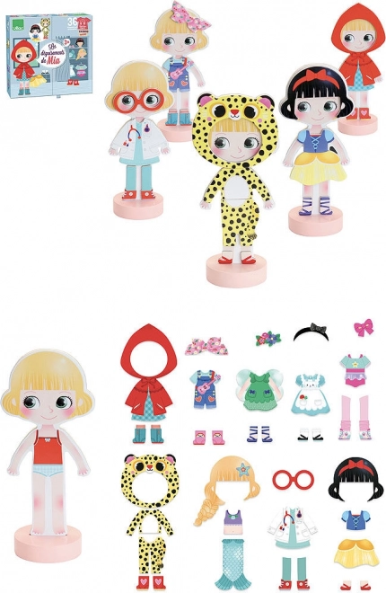 Vilac magnetische aankleedpuzzel – ontwerpster Mia, houten pop 22 cm