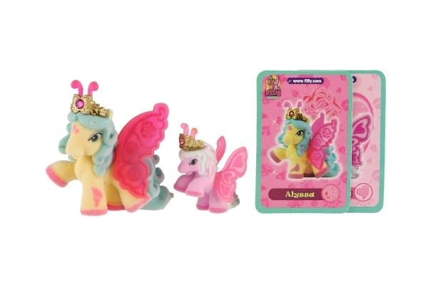 Filly Butterfly familie figuurtjes 2 stuks pluche met accessoires mix van soorten op kaart 17x16,5cm