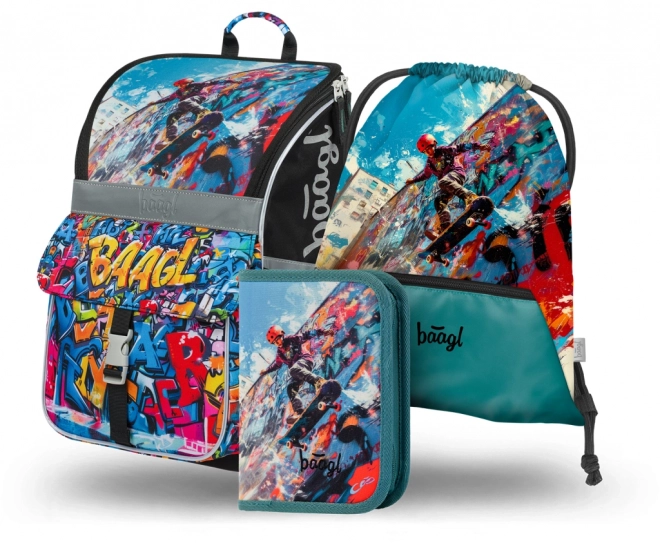 Set Schoolrugzak, etui en zak BAAGL Skatepark