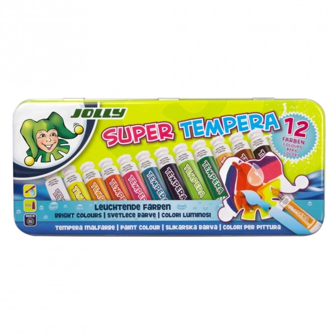 Tempera verf 12 kleuren in metalen doos