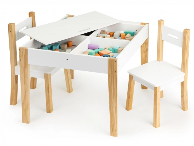 ECOTOYS Houten kindertafel met bord en twee stoeltjes