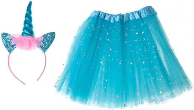 Carnavalskostuum eenhoorn – kinderset met haarband en tule rokje – Blauw