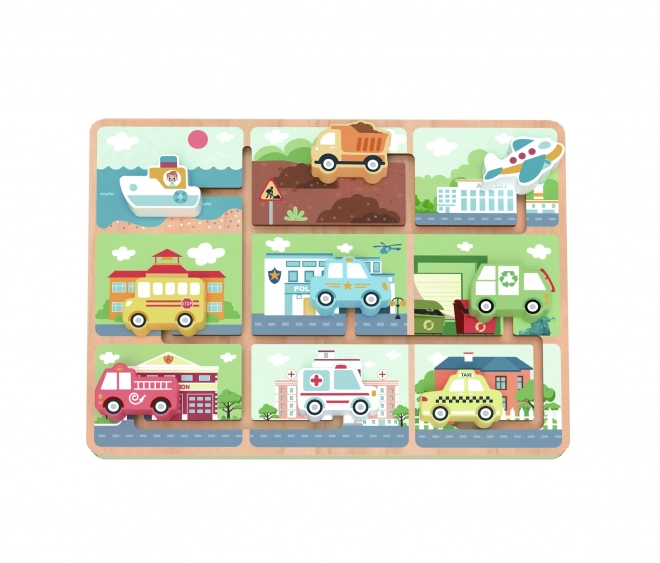 Houten doolhof met voertuigen van Tooky Toy