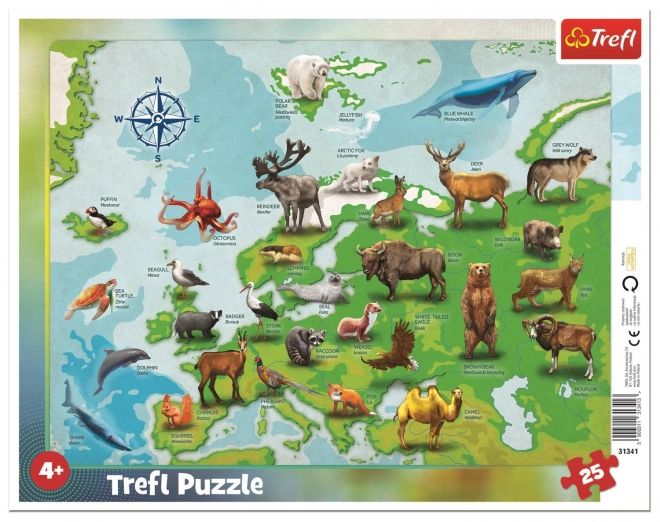 TREFL Puzzel Kaart van Europa met Dieren 25 stukken