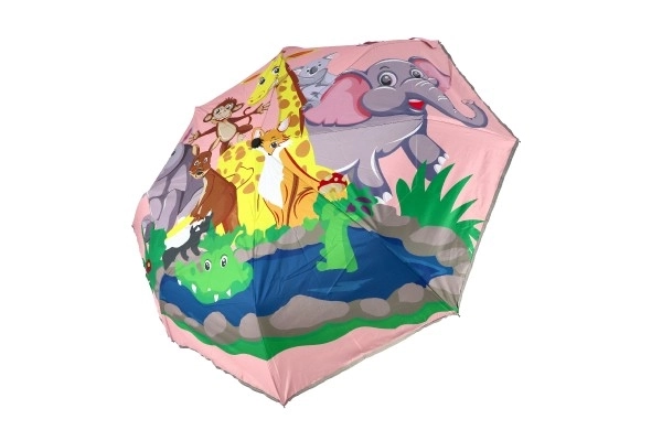 Dieren paraplu opvouwbaar automatisch textiel/metaal 28cm roze in zak