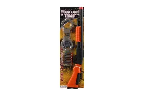 Geweer/hagelgeweer +handboeien+kogels met zuignappen plastic 50cm op kaart