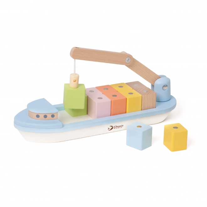 Vrachtschip met magnetische blokken en kraan voor peuters
